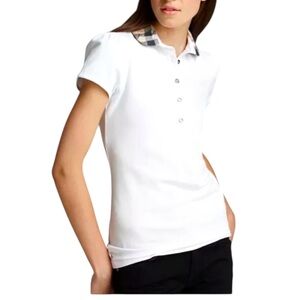 Burberry White Short Sleeve Polo with Check Collar